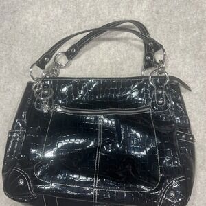 Kathy Van Zeeland  Black Patent Leather Croc-Embossed Bag Large Gorgeous EUC